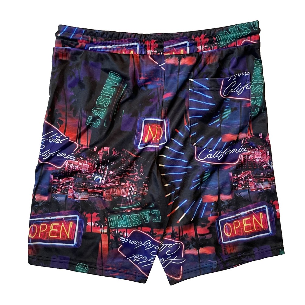 Fresh Prints of Bel Air Mens Draw String Neon Sign Print Multi Colored Shorts, M - Picture 6 of 6